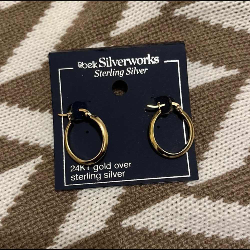 24 Karat Gold and Sterling Silver Hoop Earrings NWT